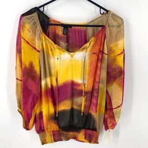 NWT Alfani Tie Dye Two Piece Boho Top Shirt Natural Sunset Size 4